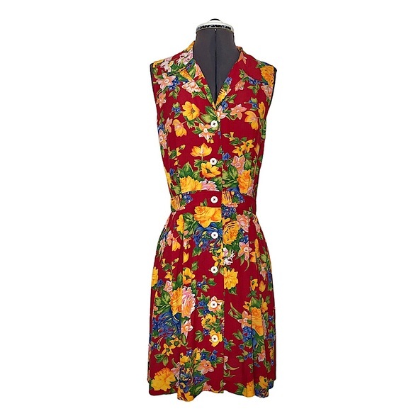 BANANA REPUBLIC Vintage Made Hong Kong Collar Pockets Button Down Floral Dress 8 - Picture 1 of 14